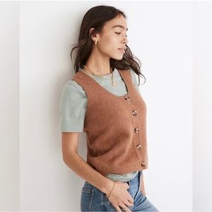 Madewell Kneale Button Front Sweater Vest Brown Sleeveless, size large